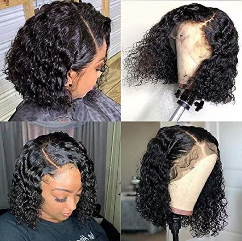 Short Bob Wig, Glueless Bob Wig, Short Bob Wigs Lace Front Wigs For Black Women Curly Wigs With Baby Hair Pre Plucked Natural Hairline Wig (Black)