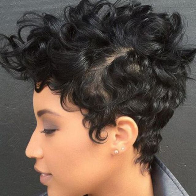 Human Hair Short Pixie Cut Wigs for Women Black Synthetic Hair, Glueless, Pre-Plucked, Curly With Bangs,