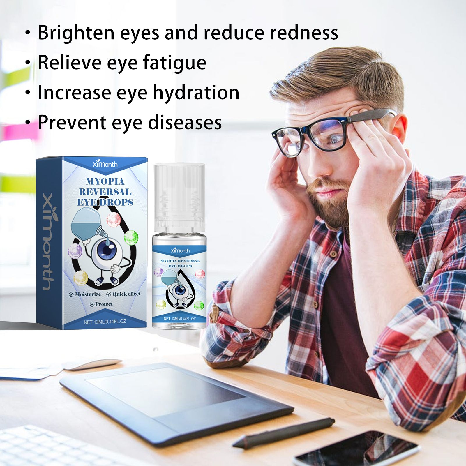 Dry Aid Lubricant Eye Drops, Fast Relief for Dry Eyes, Long-Lasting Hydration, Dry Eye Symptom Relief, Moisturizing and Soothing Eye Drops for Dry Eyes, Contact Lens-Friendly，0.44 Fl Oz (13mL), Packag