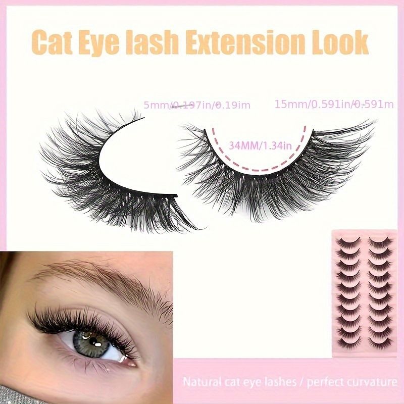 Handmade False Eyelashes Mink Lashes Natural Wispy Cat Eye Lashes Geeneiya Eyelashes Pack 3D Strip Short Volume Fake Eyelashes 10 Pairs