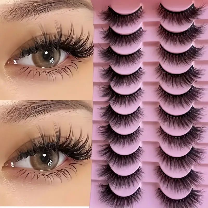 Cat Eye Lashes Natural Eyelashes Short Wispy Lash Strips Volume Eyelash Cateye Medium Length False Lashes Natural Looking Hybrid Clusters Full Strip Lashes  (8-14MM)