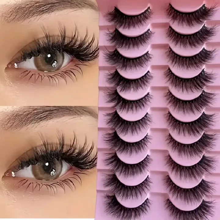 Cat Eye Lashes Natural Eyelashes Short Wispy Lash Strips Volume Eyelash Cateye Medium Length False Lashes Natural Looking Hybrid Clusters Full Strip Lashes  (8-14MM)