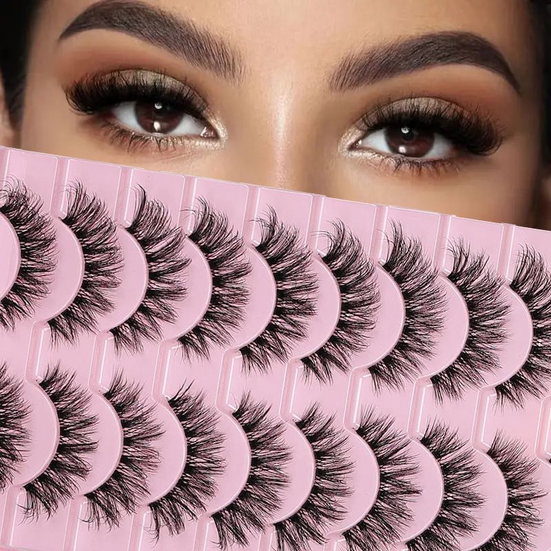 Cat Eye Lashes Natural Eyelashes Short Wispy Lash Strips Volume Eyelash Cateye Medium Length False Lashes Natural Looking Hybrid Clusters Full Strip Lashes  (8-14MM)