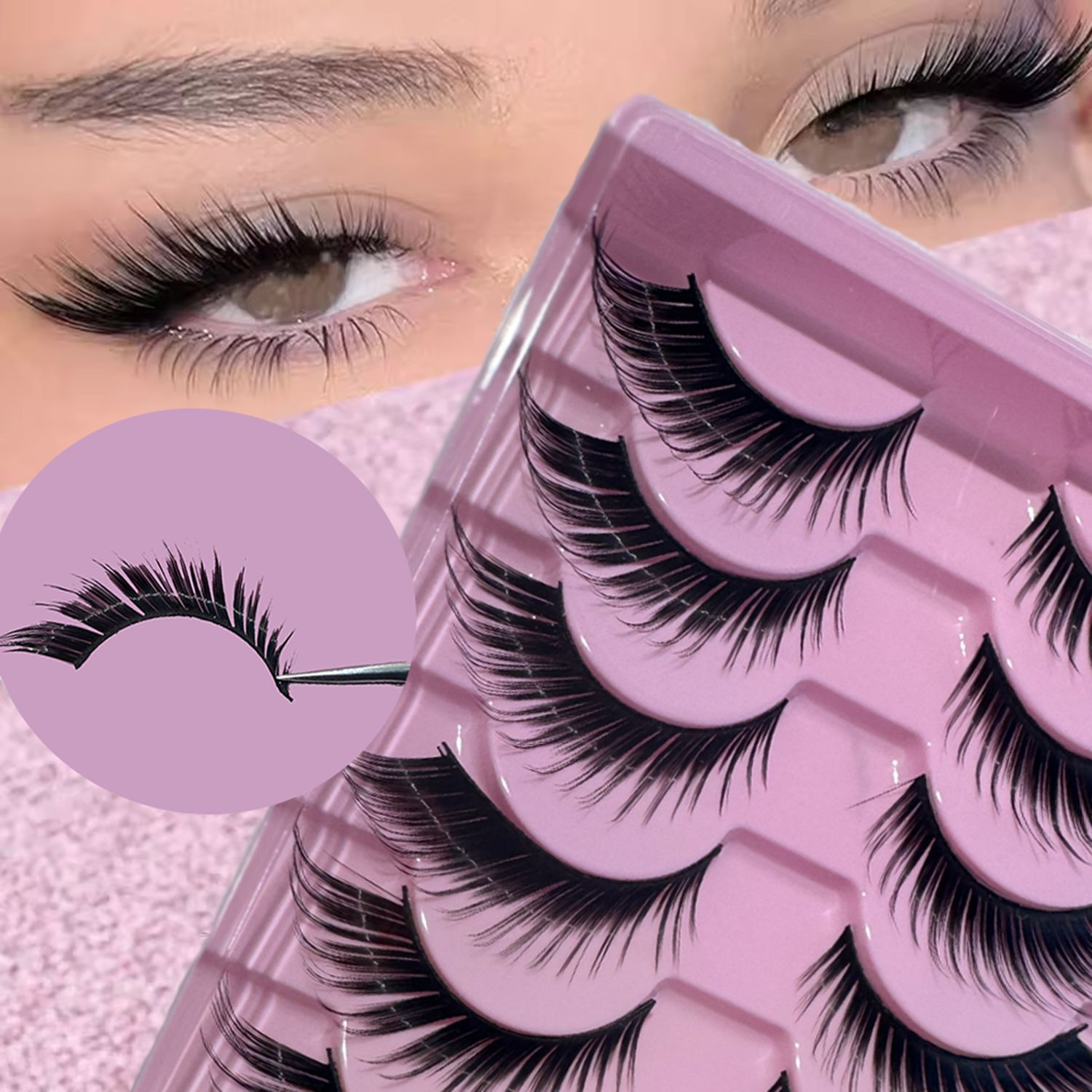 Cat Eye Lashes Natural Eyelashes Short Wispy Lash Strips Volume Eyelash Cateye Medium Length False Lashes Natural Looking Hybrid Clusters Full Strip Lashes  (8-14MM)