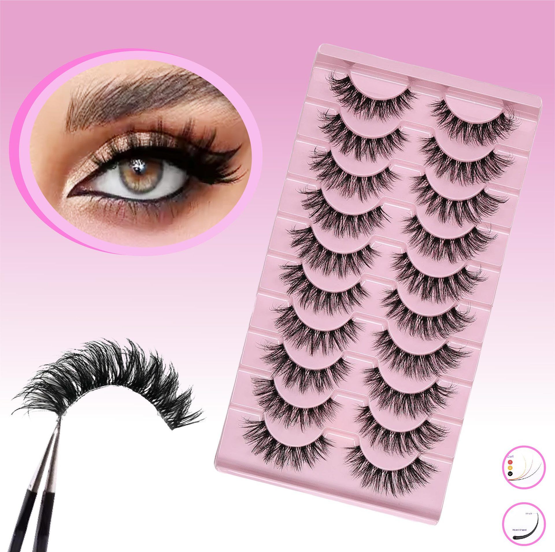 Cat Eye Lashes Natural Eyelashes Short Wispy Lash Strips Volume Eyelash Cateye Medium Length False Lashes Natural Looking Hybrid Clusters Full Strip Lashes  (8-14MM)