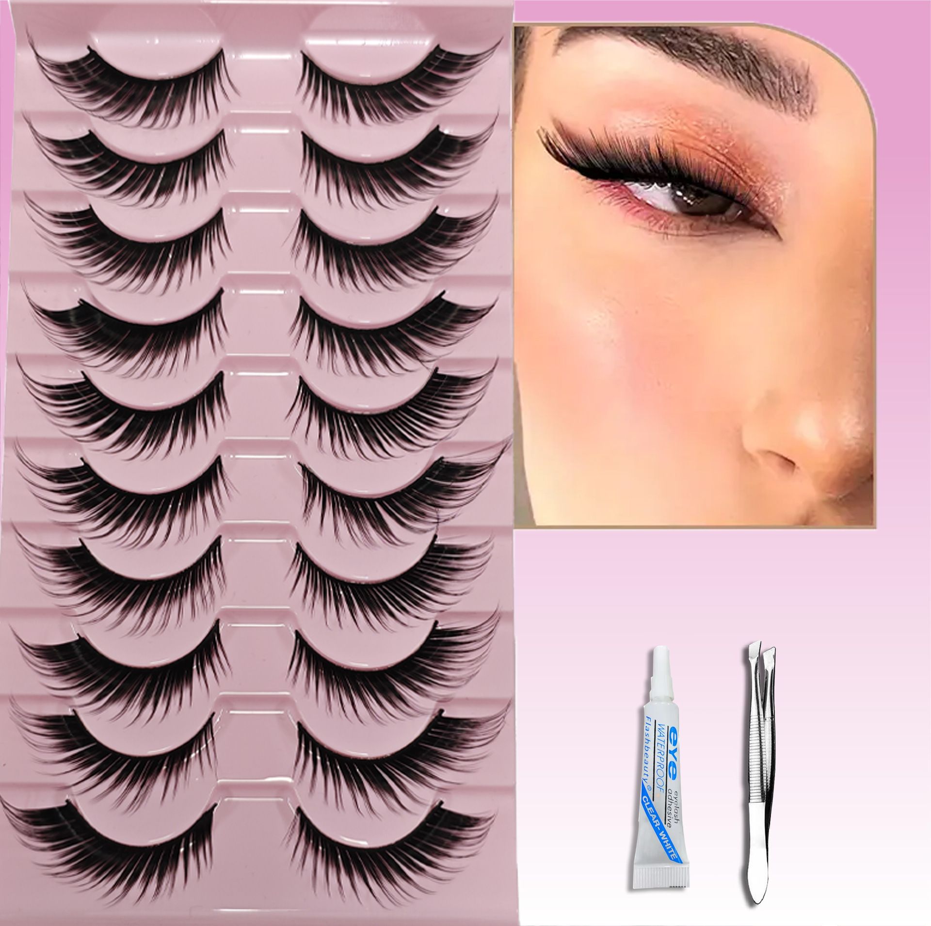 Cat Eye Lashes Natural Eyelashes Short Wispy Lash Strips Volume Eyelash Cateye Medium Length False Lashes Natural Looking Hybrid Clusters Full Strip Lashes  (8-14MM)