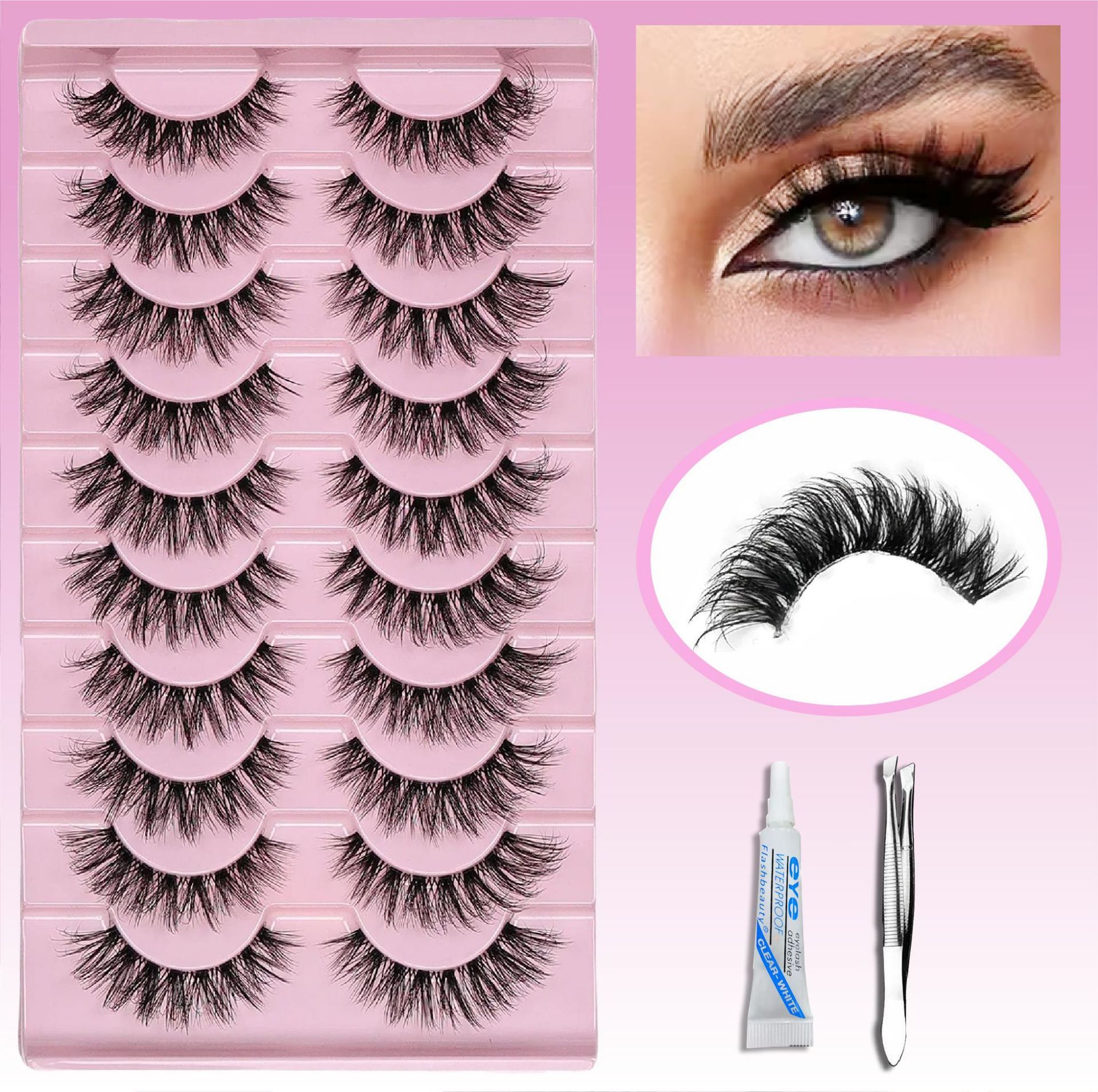Cat Eye Lashes Natural Eyelashes Short Wispy Lash Strips Volume Eyelash Cateye Medium Length False Lashes Natural Looking Hybrid Clusters Full Strip Lashes  (8-14MM)