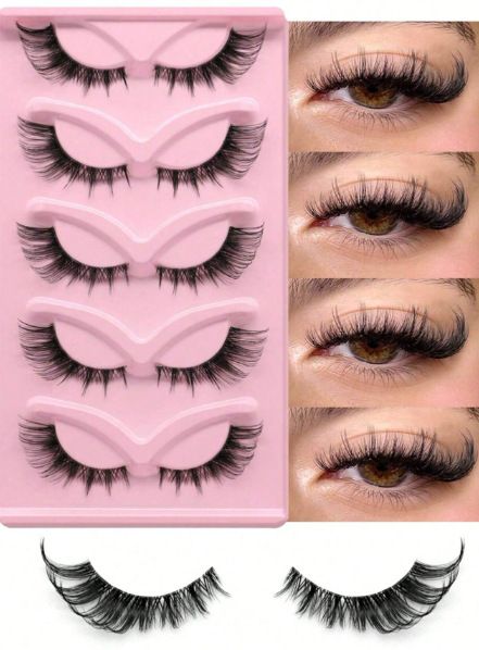 NEW 5 Pairs Fluffy Natural Lashes Makeup Handmade Reusable Short 8mm-22mm Wispy Strip Faux Mink False Lashes (RU-4) view 2