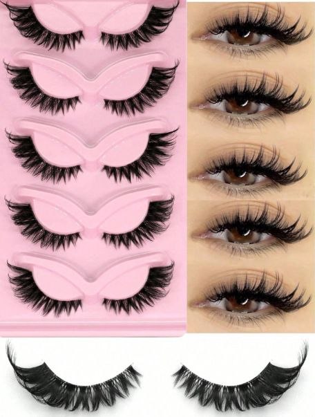 NEW 5 Pairs Fluffy Natural Lashes Makeup Handmade Reusable Short 8mm-22mm Wispy Strip Faux Mink False Lashes (RU-4)