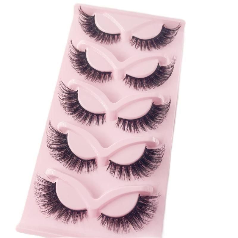 NEW 5 Pairs Fluffy Natural Lashes Makeup Handmade Reusable Short 8mm-22mm Wispy Strip Faux Mink False Lashes (RU-4) view 6