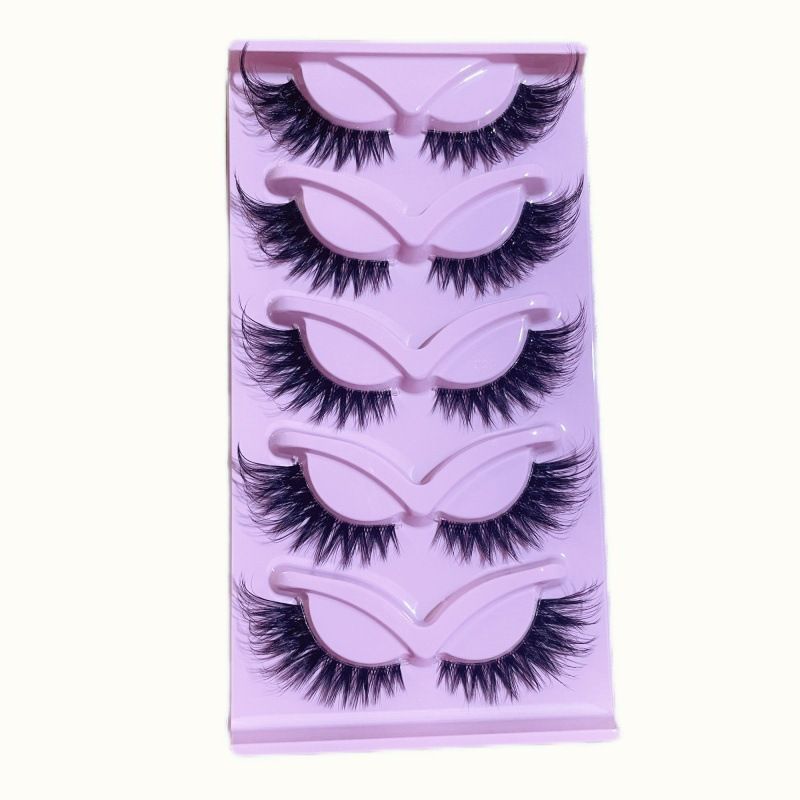 NEW 5 Pairs Fluffy Natural Lashes Makeup Handmade Reusable Short 8mm-22mm Wispy Strip Faux Mink False Lashes (RU-4) view 8