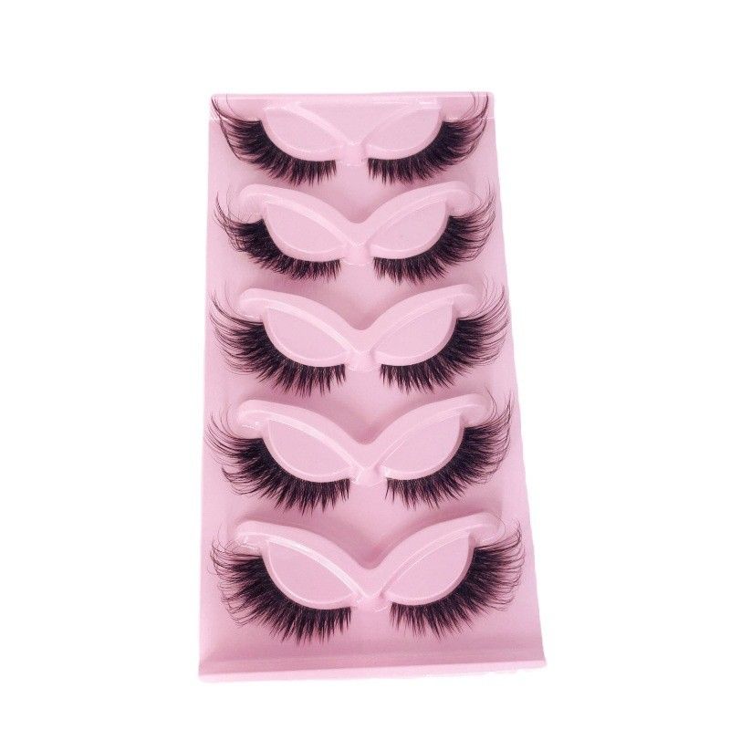 NEW 5 Pairs Fluffy Natural Lashes Makeup Handmade Reusable Short 8mm-22mm Wispy Strip Faux Mink False Lashes (RU-4) view 7
