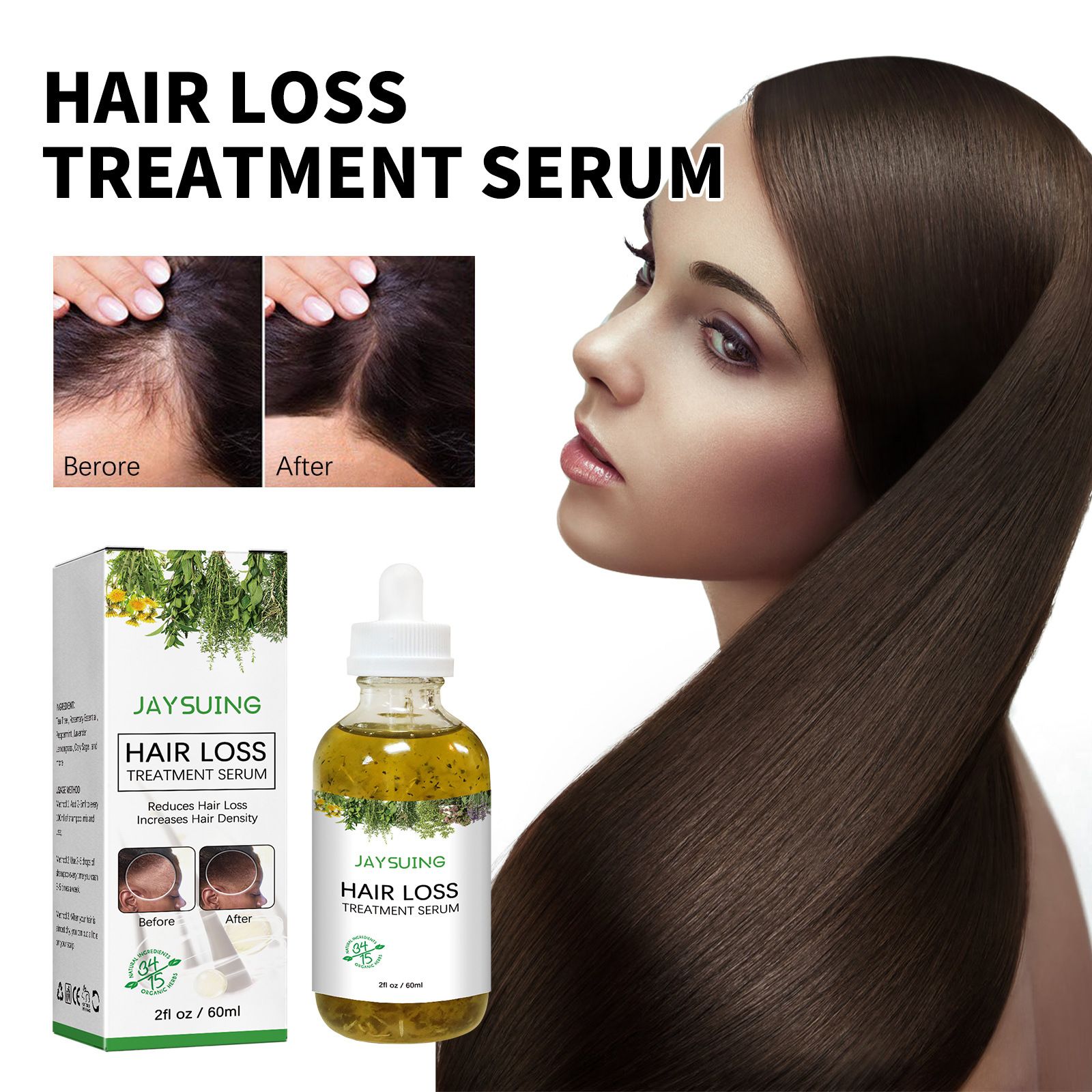 Organic Rosemary Hair Growth Serum Scalp & Hair Strengthening Oil Infused With Biotin for All Hair Types Nourishing & Volumizing 60ml