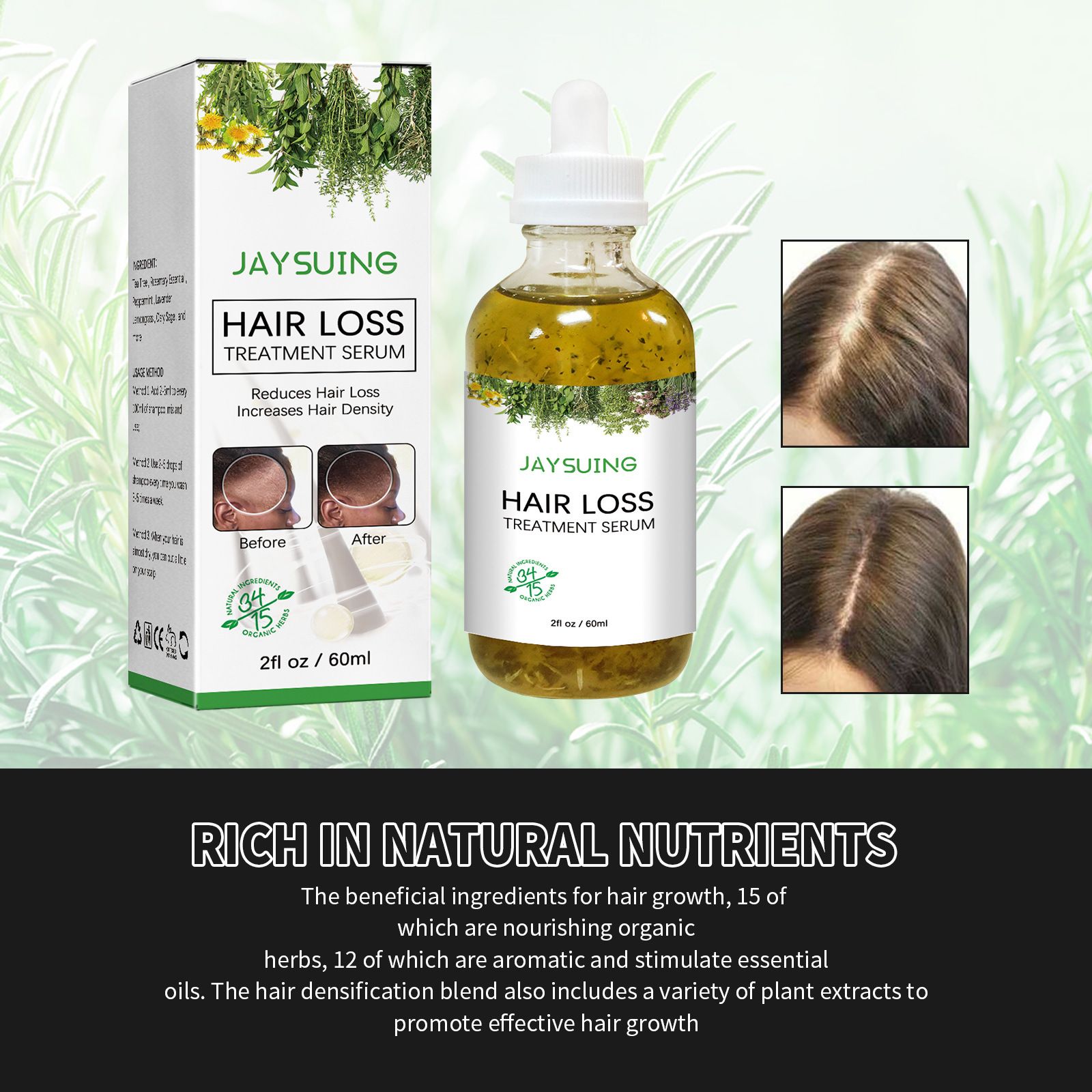 Organic Rosemary Hair Growth Serum Scalp & Hair Strengthening Oil Infused With Biotin for All Hair Types Nourishing & Volumizing 60ml