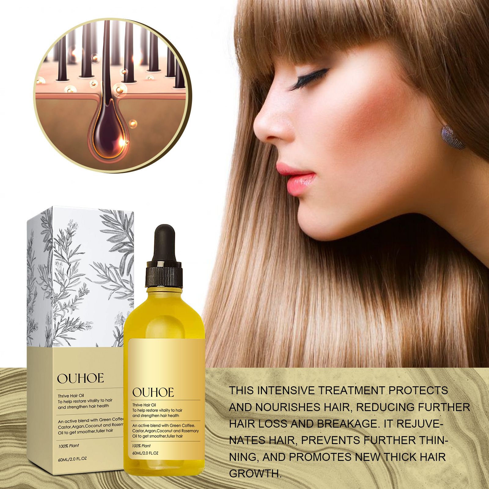 Veganic Rosemary Hair Growth Oil for Dry, Damaged & Thin Hair, 
120ML Veganic Natural Hair Growth Oil, Rosemary Scent - Organic, for Dry, Damaged, Thin Hair ，Nourishing Unisex Formula