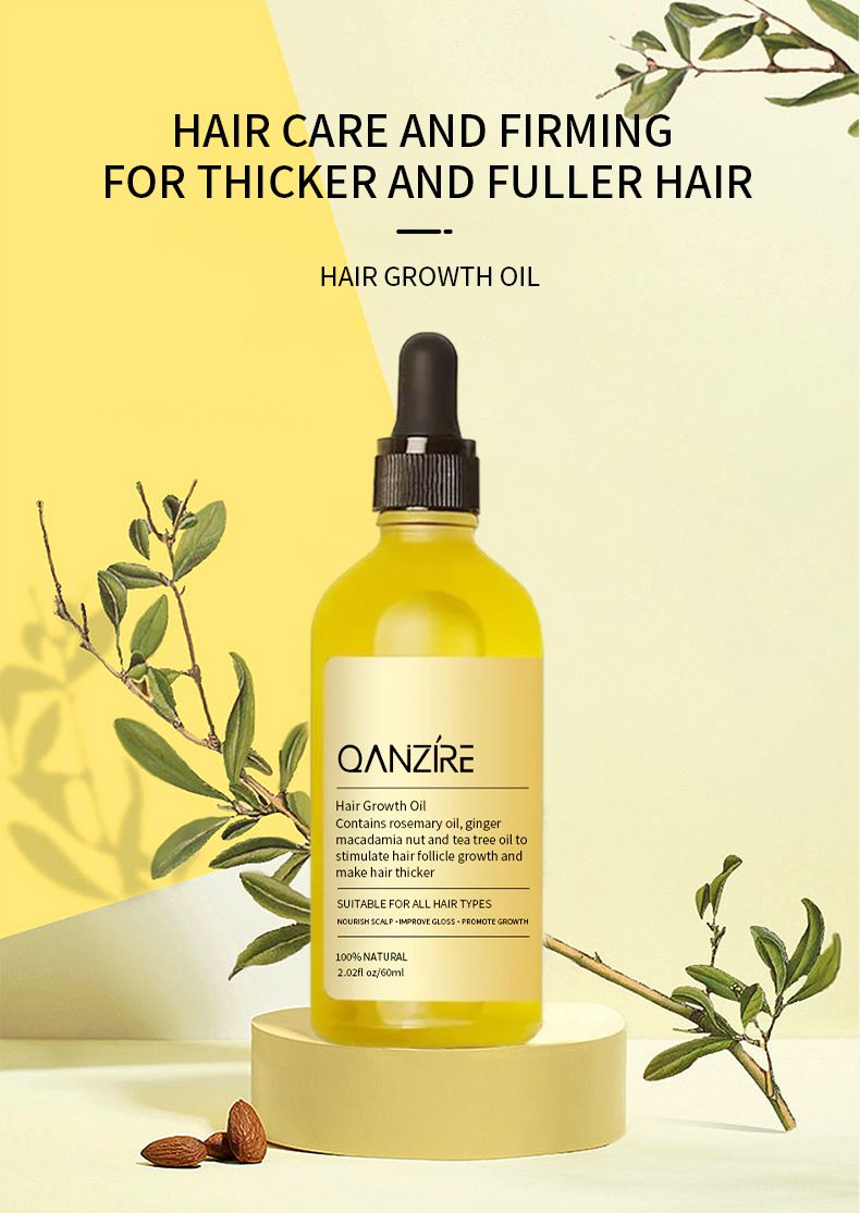 Natural Hair Growth Oil, Zingiber Officinale,Rosemary Oil for Hair Growth Organic, Veganic Natural Hair Growth Oil for Thin Hair, Hair Oil for Dry Damaged Hair and Growth，60ml