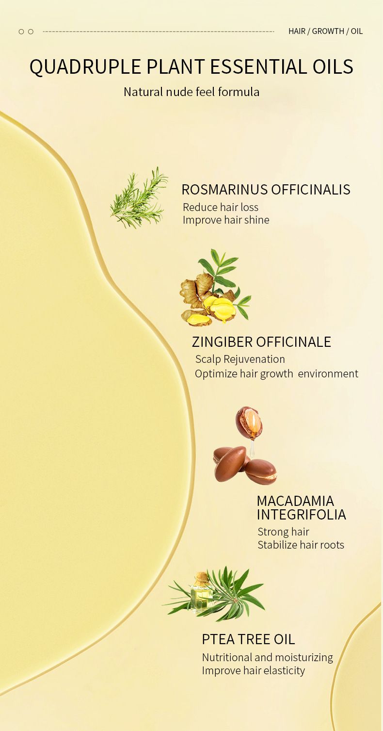 Natural Hair Growth Oil, Zingiber Officinale,Rosemary Oil for Hair Growth Organic, Veganic Natural Hair Growth Oil for Thin Hair, Hair Oil for Dry Damaged Hair and Growth，60ml