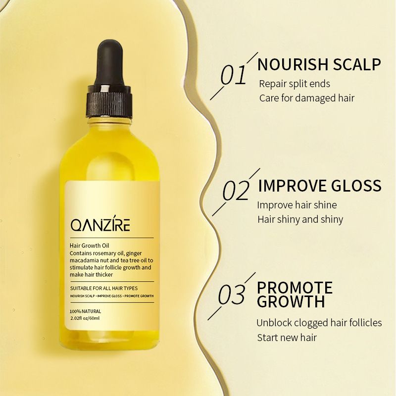 Natural Hair Growth Oil, Zingiber Officinale,Rosemary Oil for Hair Growth Organic, Veganic Natural Hair Growth Oil for Thin Hair, Hair Oil for Dry Damaged Hair and Growth，60ml