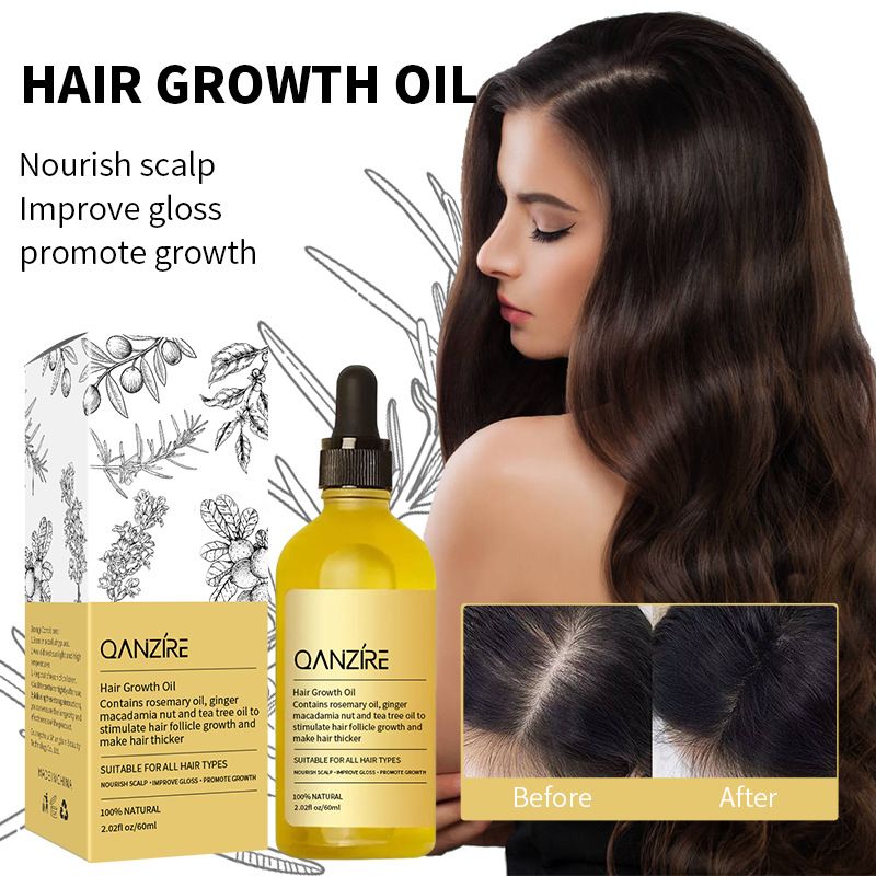 Natural Hair Growth Oil, Zingiber Officinale,Rosemary Oil for Hair Growth Organic, Veganic Natural Hair Growth Oil for Thin Hair, Hair Oil for Dry Damaged Hair and Growth，60ml