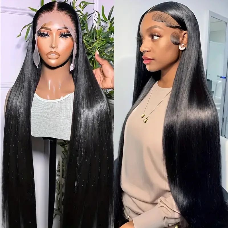 Straight Lace Front Wigs - Synthetic Hair HD Transparent Lace Frontal Wigs for Black Woman -Lace Frontal Wigs - Glueless Wigs - Natural Color - 36 Inch