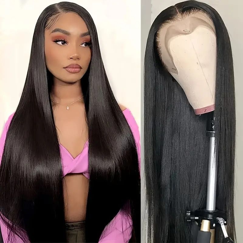 Straight Lace Front Wigs - Synthetic Hair HD Transparent Lace Frontal Wigs for Black Woman -Lace Frontal Wigs - Glueless Wigs - Natural Color - 36 Inch