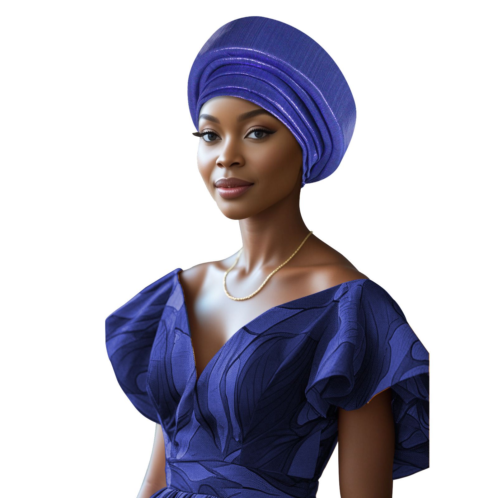 Pre-Tied African Hats Gold Auto Gele African Head Wraps Church Turban for Women， Elastic Turban Hair Wrap
