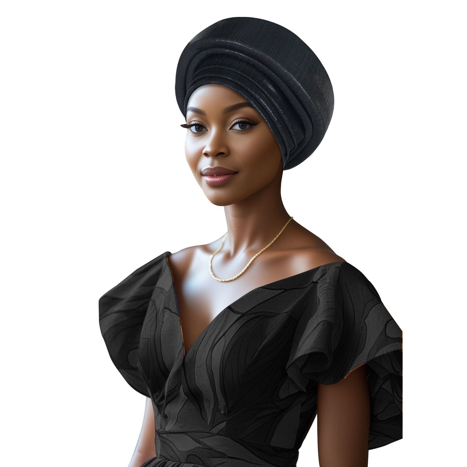 Pre-Tied African Hats Gold Auto Gele African Head Wraps Church Turban for Women， Elastic Turban Hair Wrap