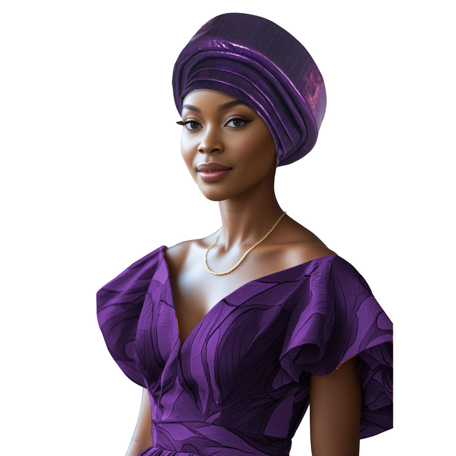 Pre-Tied African Hats Gold Auto Gele African Head Wraps Church Turban for Women， Elastic Turban Hair Wrap