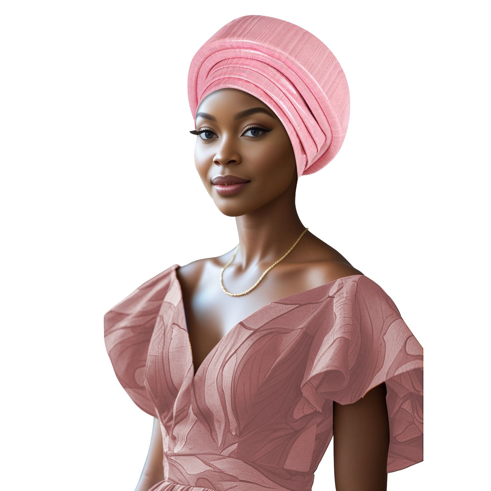 Pre-Tied African Hats Gold Auto Gele African Head Wraps Church Turban for Women， Elastic Turban Hair Wrap