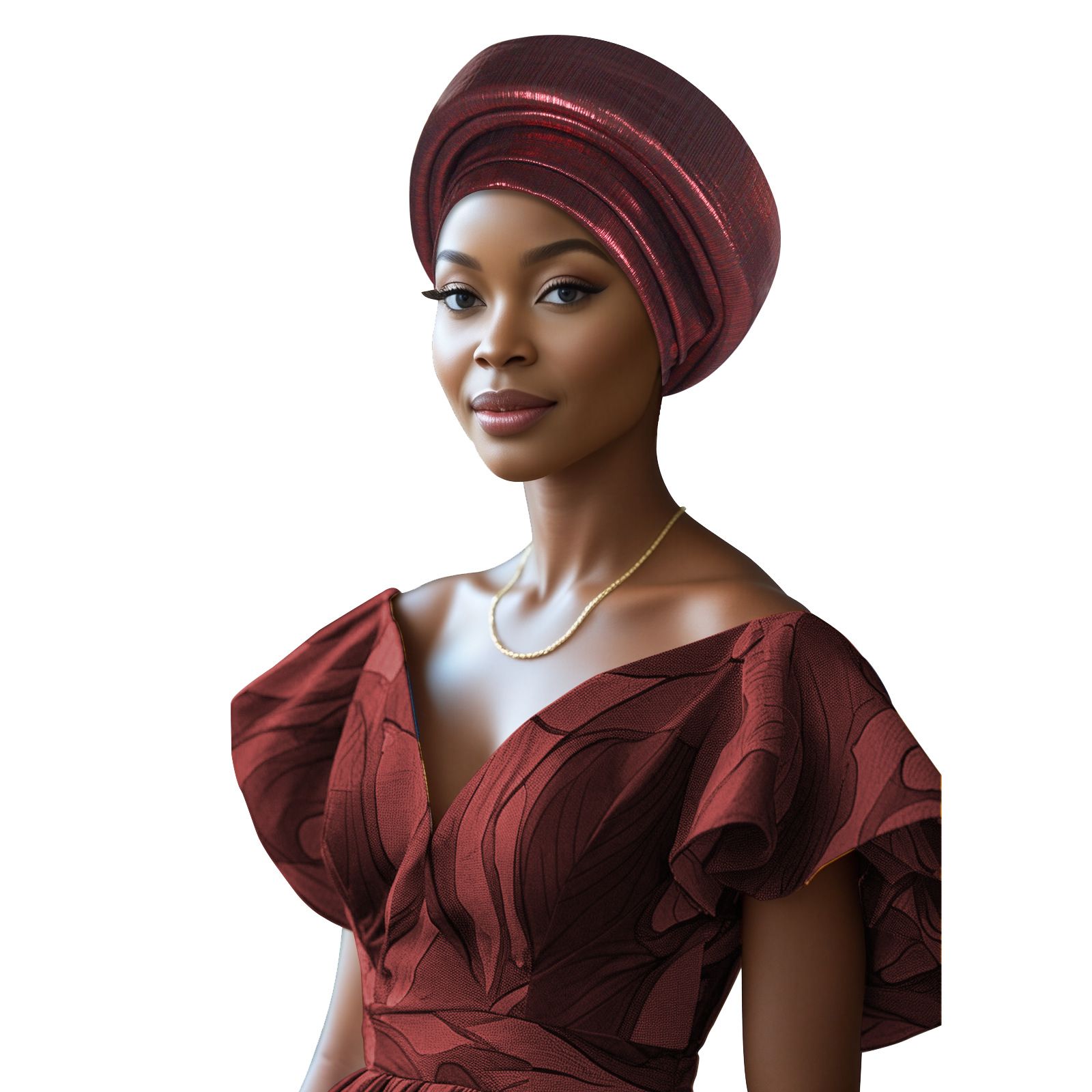 Pre-Tied African Hats Gold Auto Gele African Head Wraps Church Turban for Women， Elastic Turban Hair Wrap