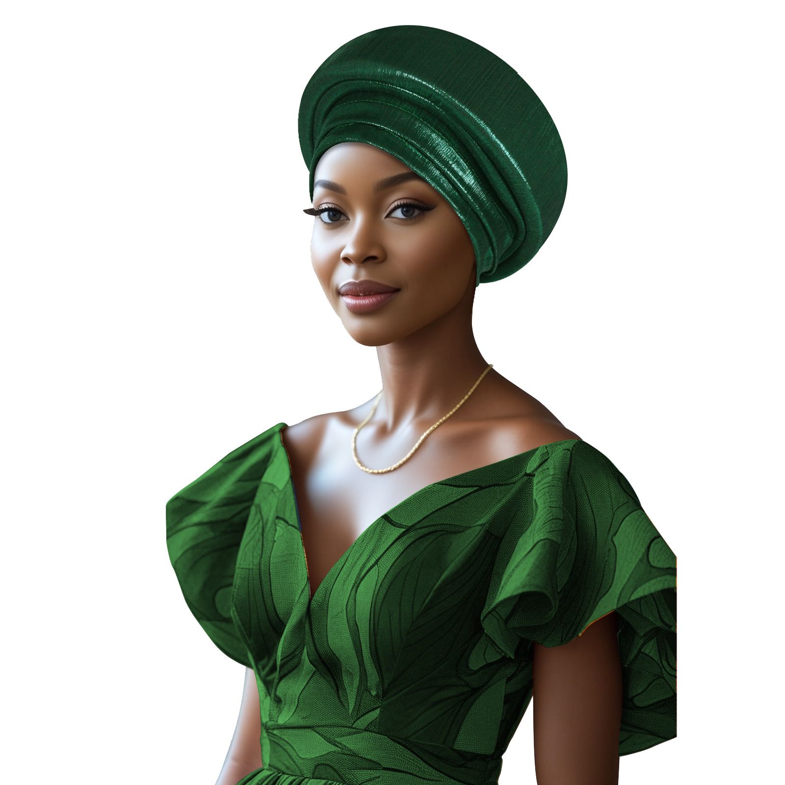 Pre-Tied African Hats Gold Auto Gele African Head Wraps Church Turban for Women， Elastic Turban Hair Wrap