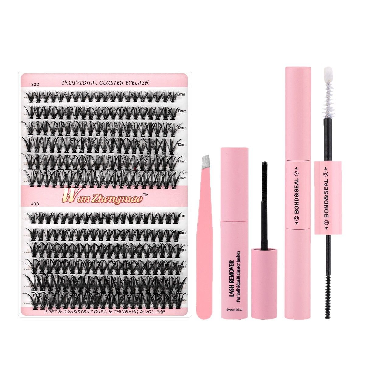 30D-40D Eyelash Extension Kit, 10-18mm DIY Kit with Glue Eyelashes, lash clusters，Double Ended Glue Tweezers Set，diy lash extension kit.