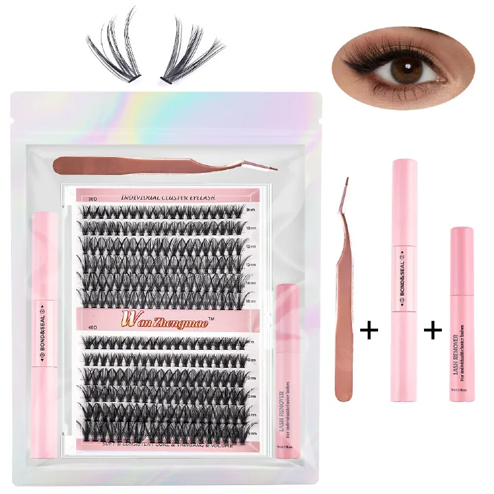 30D-40D Eyelash Extension Kit, 10-18mm DIY Kit with Glue Eyelashes, lash clusters，Double Ended Glue Tweezers Set，diy lash extension kit.