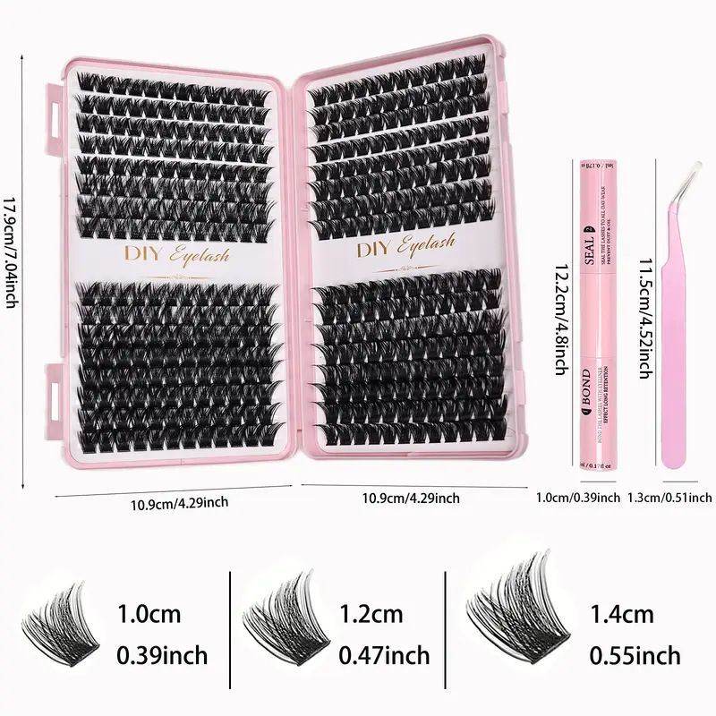 DIY Lash Extension Kit 684pcs Individual Lashes Clusters D Curl Eyelash Extension Kit with Lash Bond and Seal,Eyelash Tweezers Brush(10-18mm,50D+60D+80D+100D) Lash Books DIY at Home