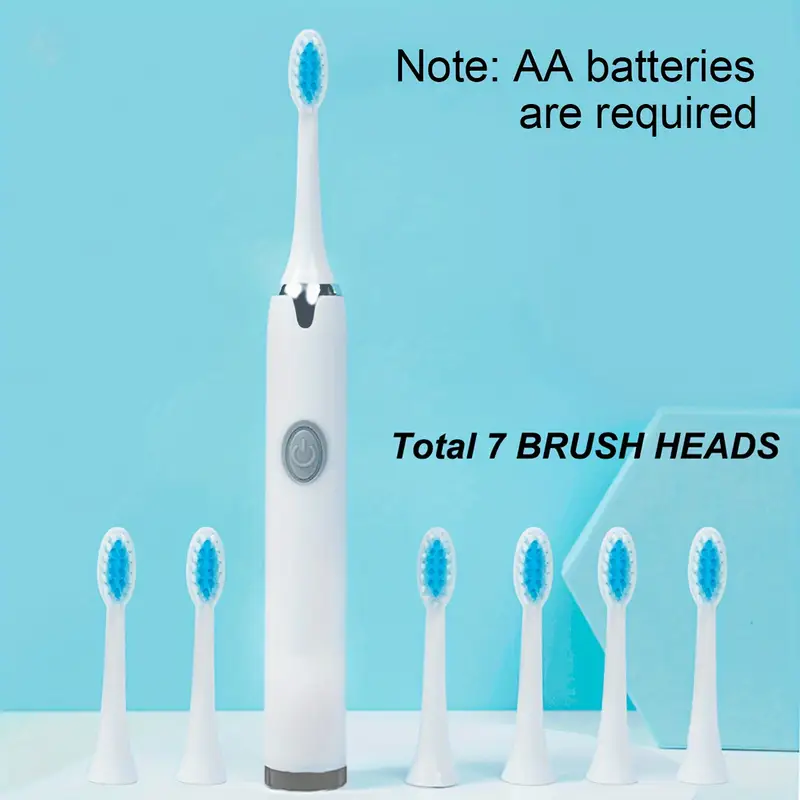 Portable Battery Powered Rechargeable Toothbrush for Teeth whitening，3Brush Heads , White+Pink+blue with Battery