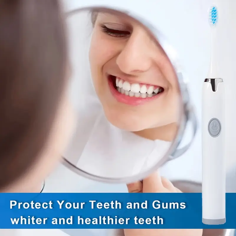 Portable Battery Powered Rechargeable Toothbrush for Teeth whitening，3Brush Heads , White+Pink+blue with Battery