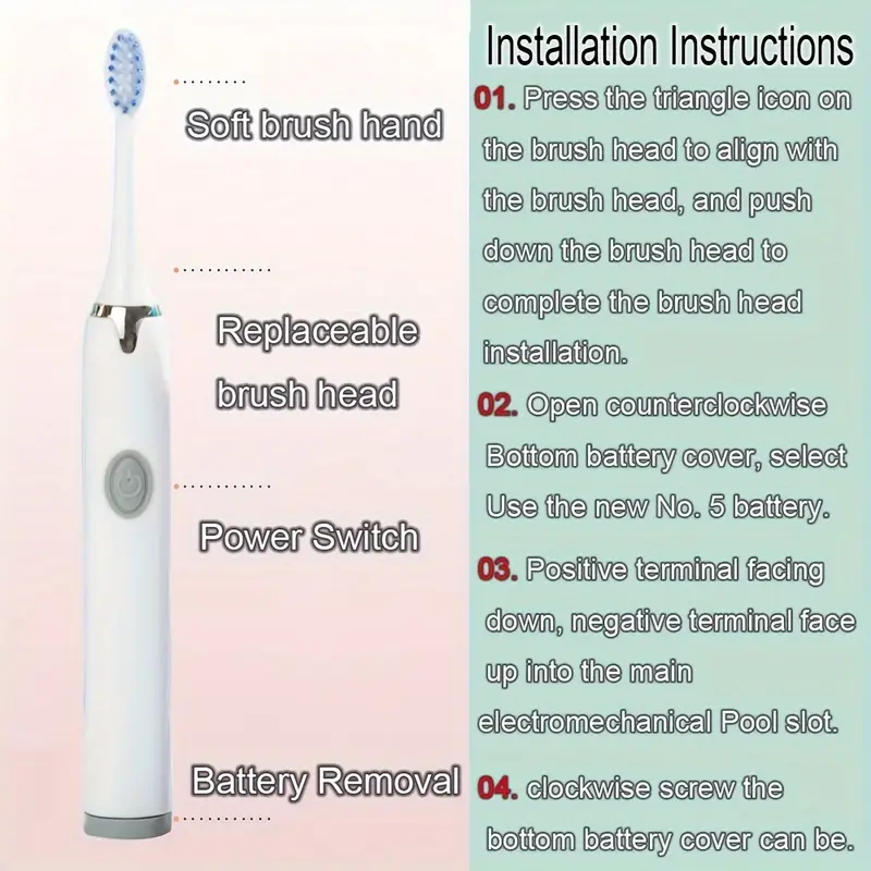 Portable Battery Powered Rechargeable Toothbrush for Teeth whitening，3Brush Heads , White+Pink+blue with Battery