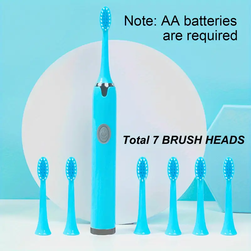 Portable Battery Powered Rechargeable Toothbrush for Teeth whitening，3Brush Heads , White+Pink+blue with Battery