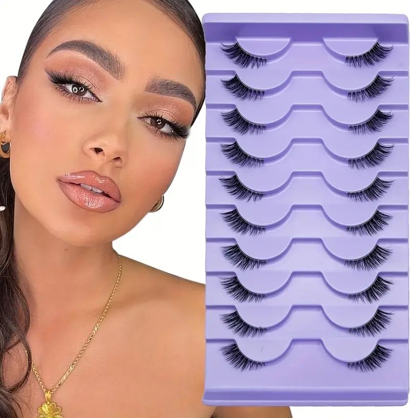 Half Lashes Natural Look Wispy Cat Eye Lashes 13 mm Clear Band Accent Short False Eyelashes that Look Like Extensions 10 Pairs