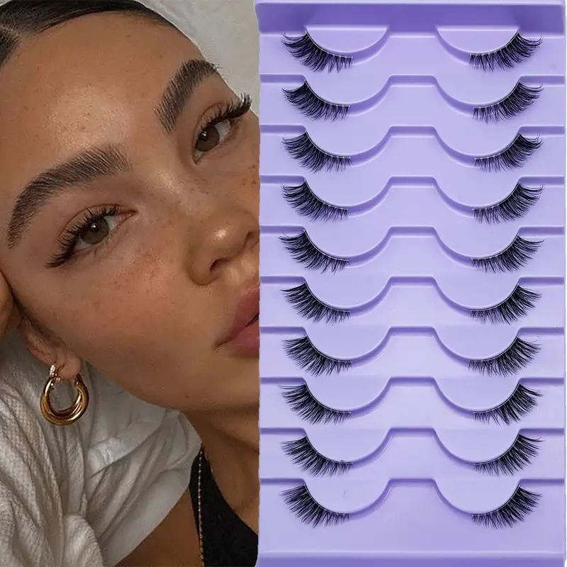 Half Lashes Natural Look Wispy Cat Eye Lashes 13 mm Clear Band Accent Short False Eyelashes that Look Like Extensions 10 Pairs