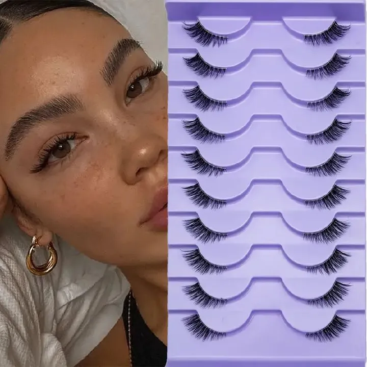 Half Lashes Natural Look Wispy Cat Eye Lashes 13 mm Clear Band Accent Short False Eyelashes that Look Like Extensions 10 Pairs