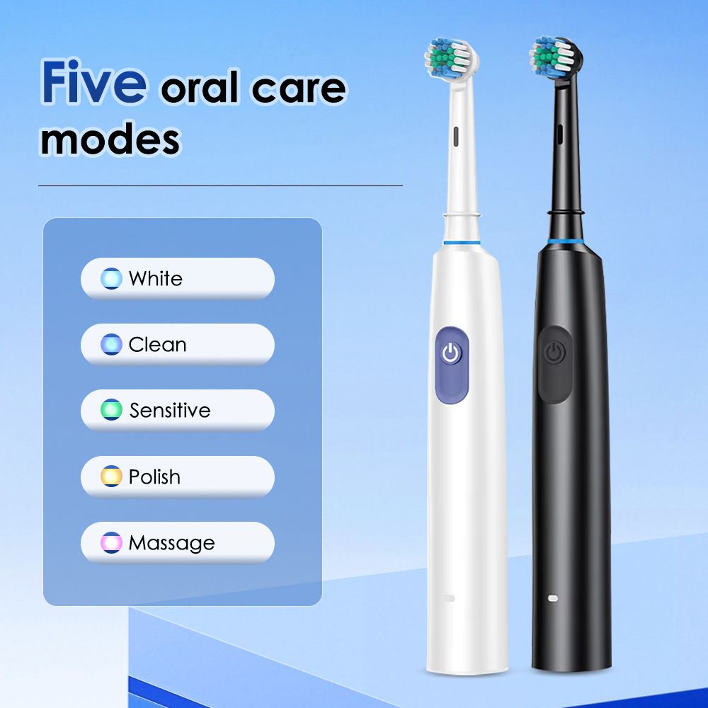 Rotating Electric Toothbrush for Adults with 4 Brush Heads (2 Types), 4 Modes Deep Clean Electric Toothbrush with Rechargeable Power and 2 Min Smart Timer （with battery）