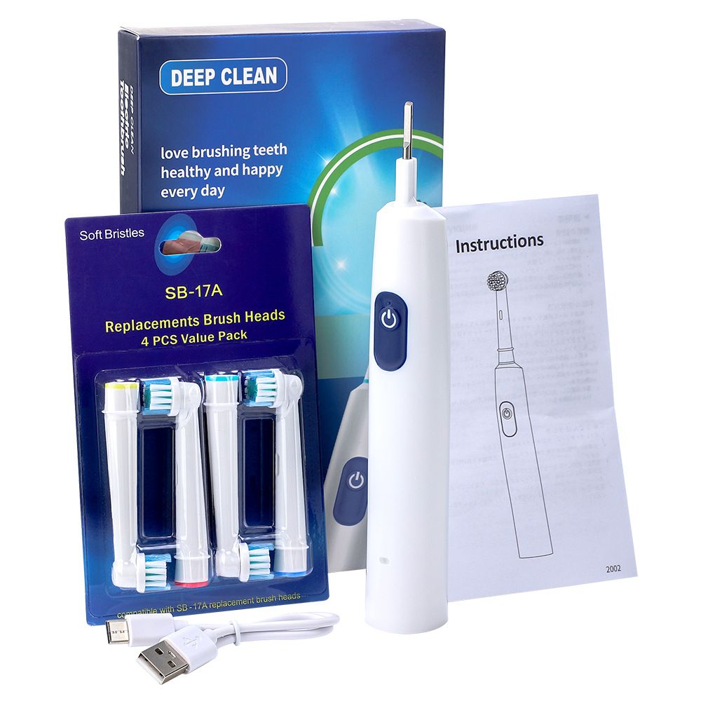 Rotating Electric Toothbrush for Adults with 4 Brush Heads (2 Types), 4 Modes Deep Clean Electric Toothbrush with Rechargeable Power and 2 Min Smart Timer （with battery）