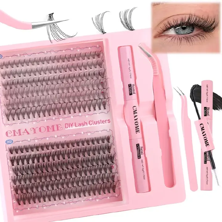 Lash Extension Kit Thick Eyelash Extension 300pcs 10-18mm DIY Lash Clusters Kit 40D+50D+60D D Curl Individual Lashes with Lash Bond and Seal Lash Tweezers (10D+40D+50D+100D)