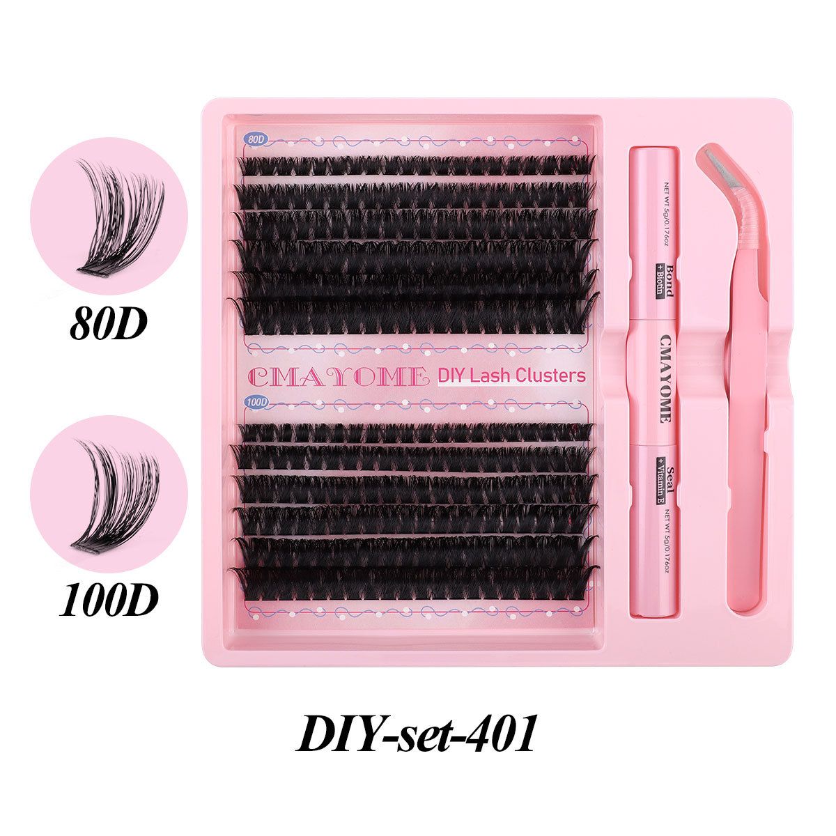 Lash Extension Kit Thick Eyelash Extension 300pcs 10-18mm DIY Lash Clusters Kit 40D+50D+60D D Curl Individual Lashes with Lash Bond and Seal Lash Tweezers (10D+40D+50D+100D)