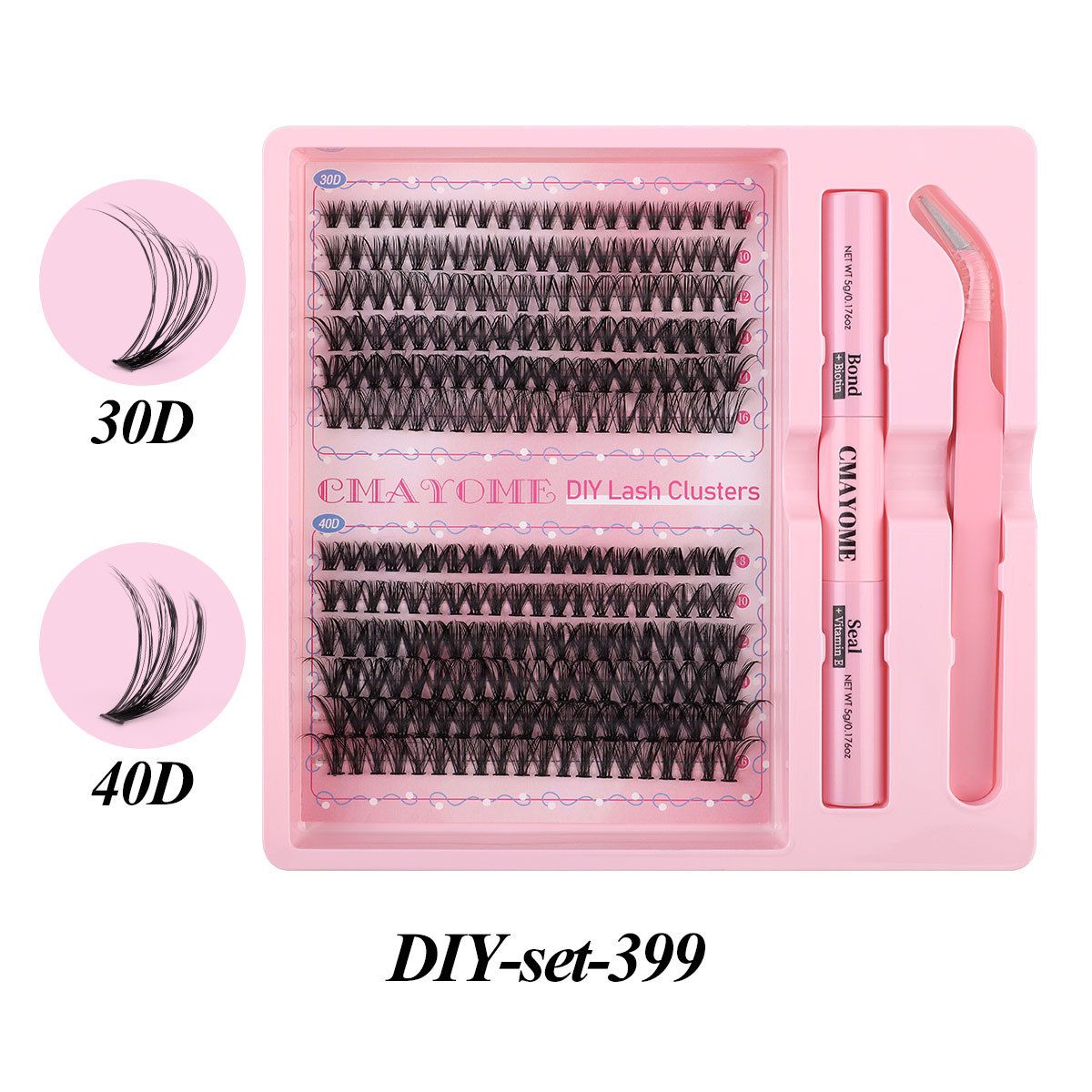 Lash Extension Kit Thick Eyelash Extension 300pcs 10-18mm DIY Lash Clusters Kit 40D+50D+60D D Curl Individual Lashes with Lash Bond and Seal Lash Tweezers (10D+40D+50D+100D)