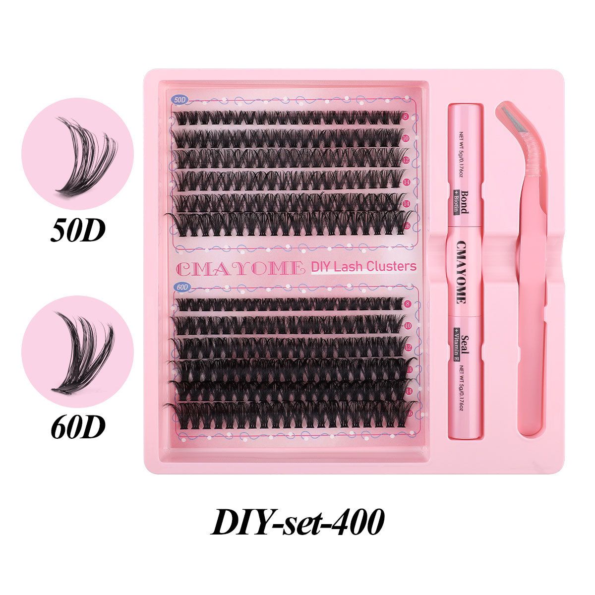 Lash Extension Kit Thick Eyelash Extension 300pcs 10-18mm DIY Lash Clusters Kit 40D+50D+60D D Curl Individual Lashes with Lash Bond and Seal Lash Tweezers (10D+40D+50D+100D)