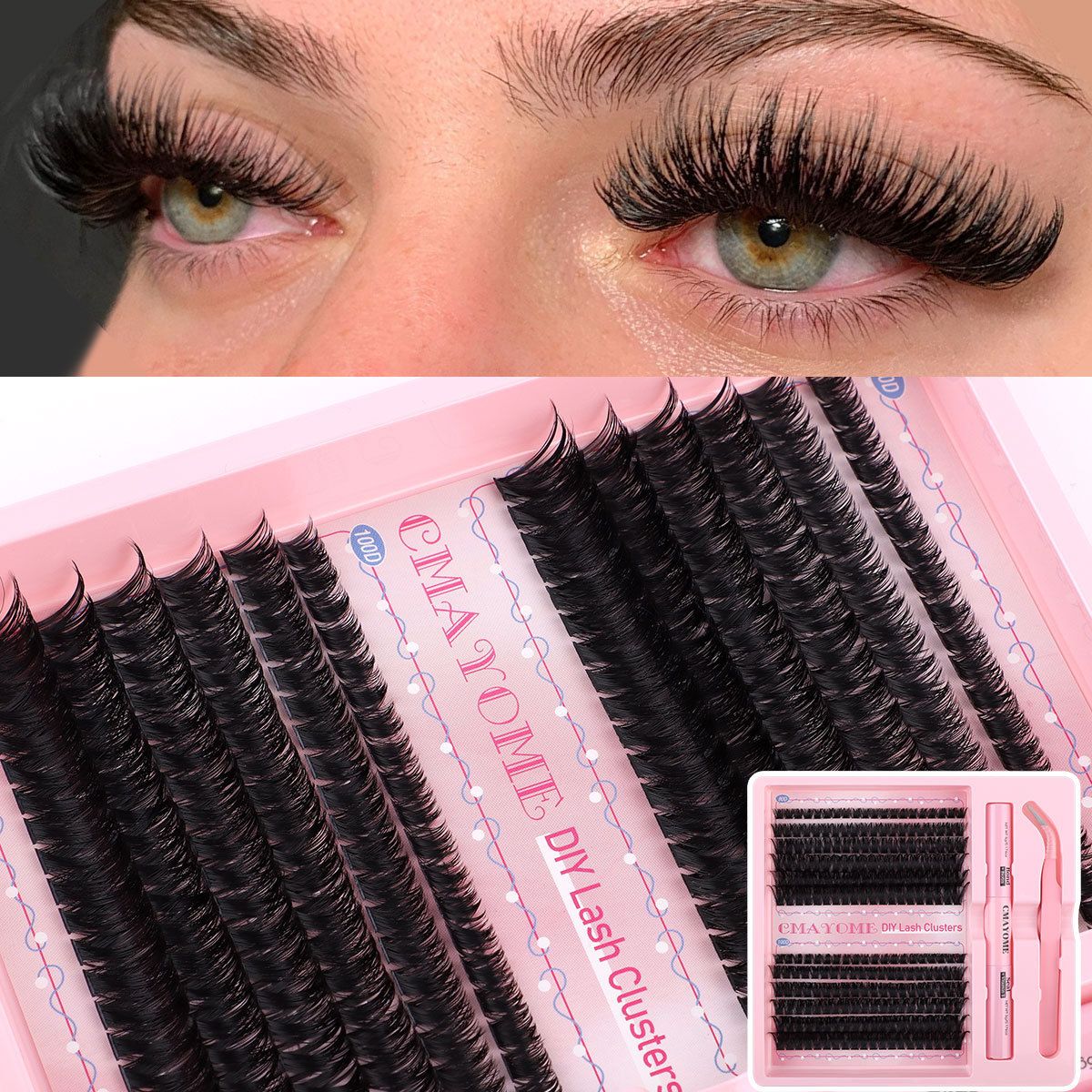 Lash Extension Kit Thick Eyelash Extension 300pcs 10-18mm DIY Lash Clusters Kit 40D+50D+60D D Curl Individual Lashes with Lash Bond and Seal Lash Tweezers (10D+40D+50D+100D)