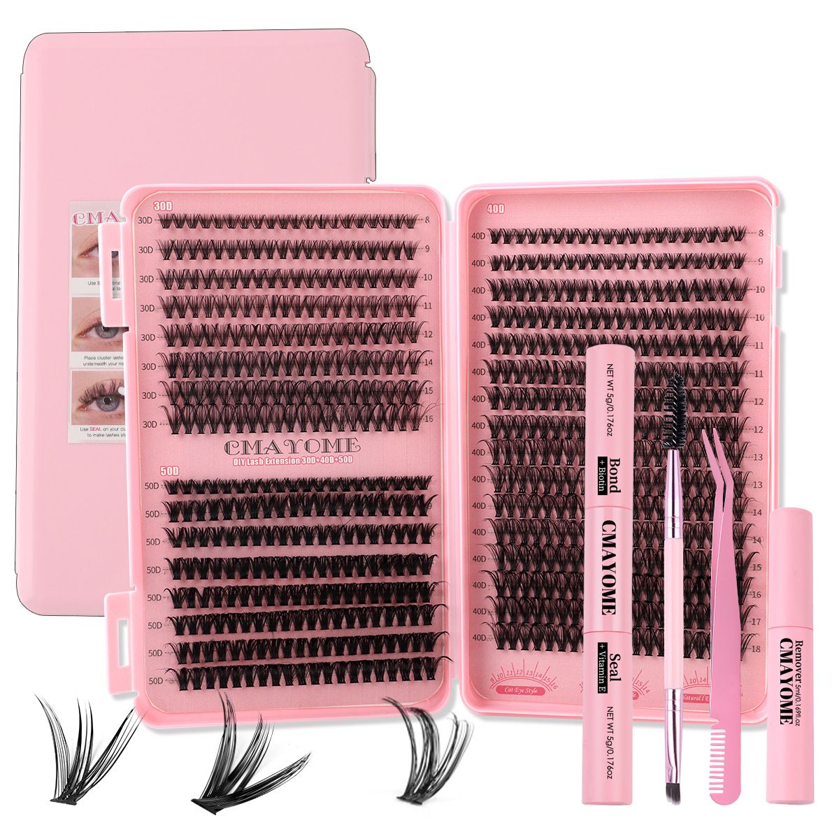 Lashes Extension Kit 640pcs False Eyelashes Clusters 10D+20D+30D+40D+50D, DIY Individual Lash Kit 8-18mm with Eyelash Tools Set