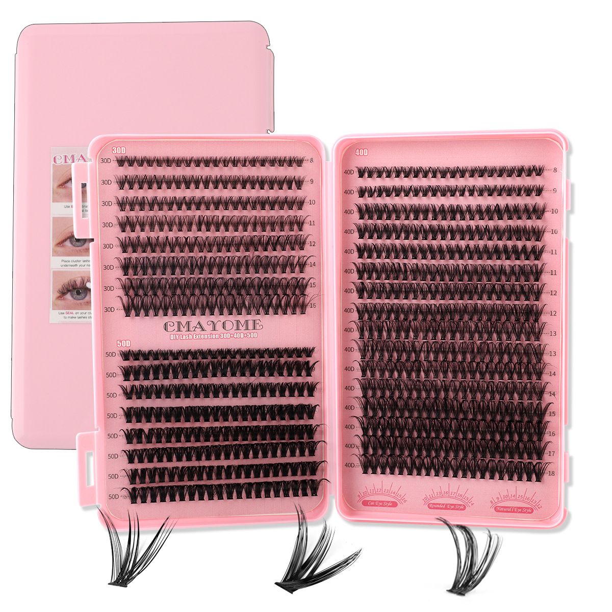 Lashes Extension Kit 640pcs False Eyelashes Clusters 10D+20D+30D+40D+50D, DIY Individual Lash Kit 8-18mm with Eyelash Tools Set